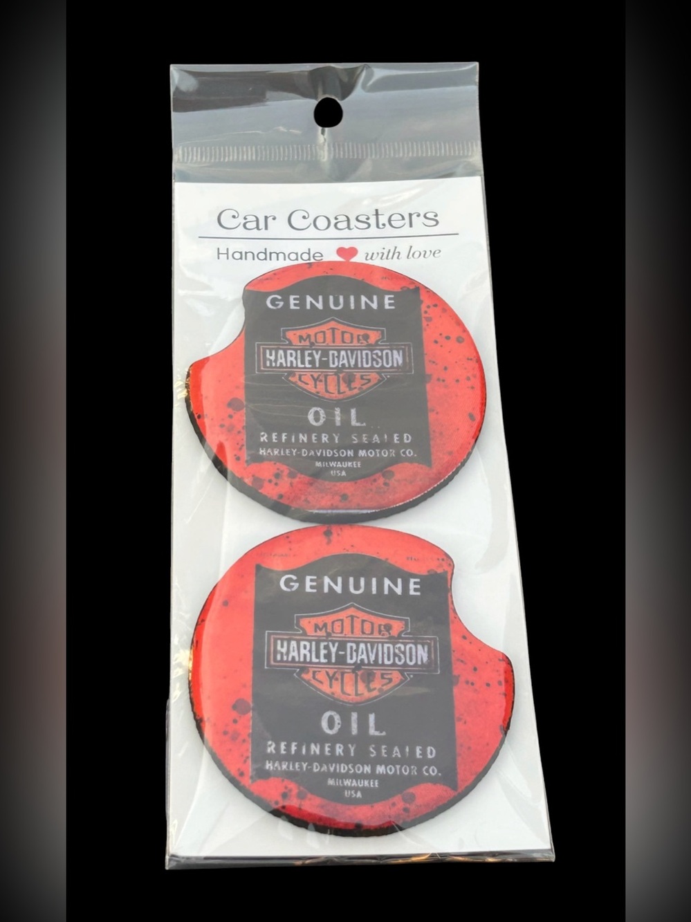 Harley-Davidson Red and Black Genuine Oil Car Coasters - Set of 2